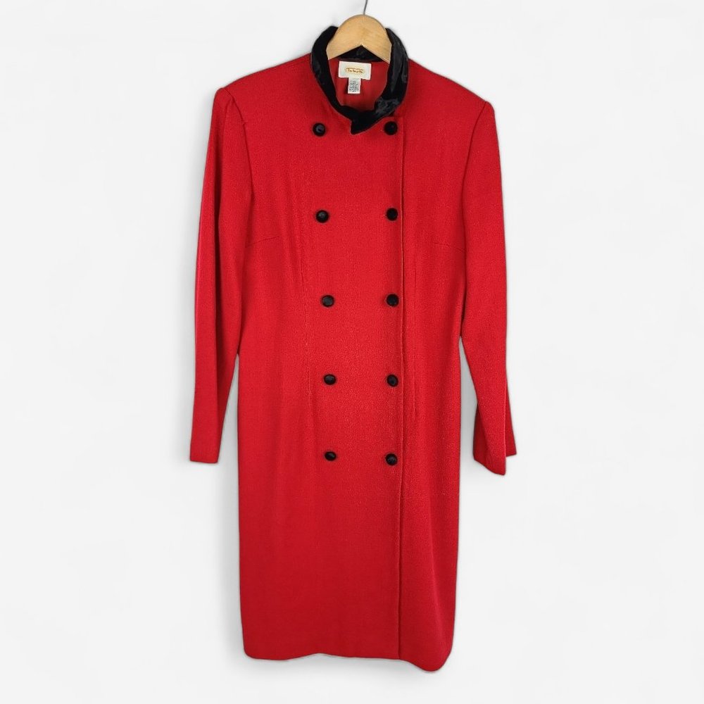 Talbot's Wool Coat Red With Black Velvet Trim Size 8